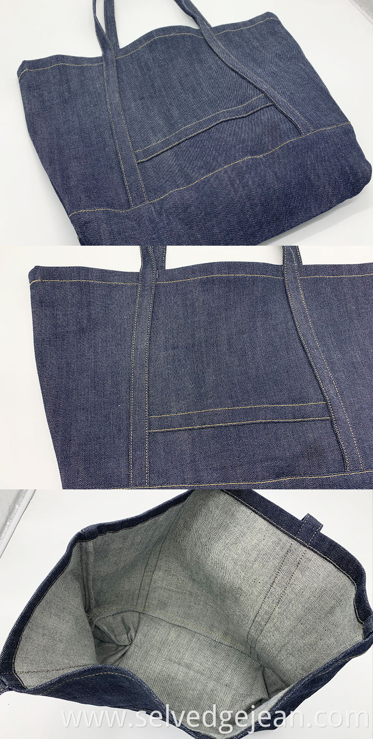 Vintage Stylish Solid Color Korean Style Foldable Custom Denim Cloth Shoulder Tote Hand Bag For Ladies